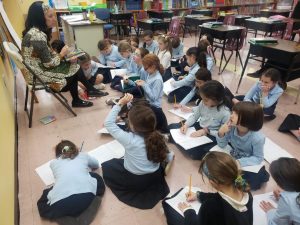 During Readers Workshop, Mrs. Feinstein's 3rd grade students listened to "My Father's Dragon". They visualized what the characters saw and felt and wrote about it in their writers' notebook.