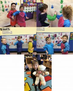 Care Bear came to 3K and taught the children how to care for each other. Together the children put their handprints on a friendship mural.
