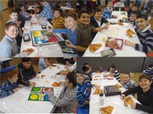5th and 6th graders enjoying lunch, games, and most important, each other!