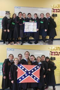 In history class, the 8th grade acted out the Civil War! They gave speeches, made a flag, badge and small skit. Go Union! Go Confederates!